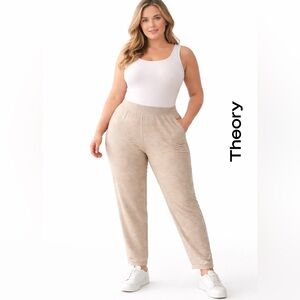 Theory Heathered Khaki Pull-On Pants Size L Elastic Waist Pockets 27.5